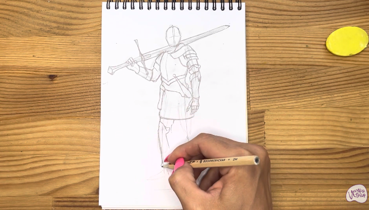 Как нарисовать Рыцаря на лошади карандашом поэтапно
